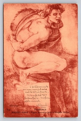 Michelangelo Sistine Chapel Study Figure with Bent Leg Florence Italy Postcard