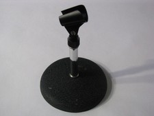 Desk Desktop Table Top Mic Microphone Stand w/ Clip Short Black Cast Metal Base