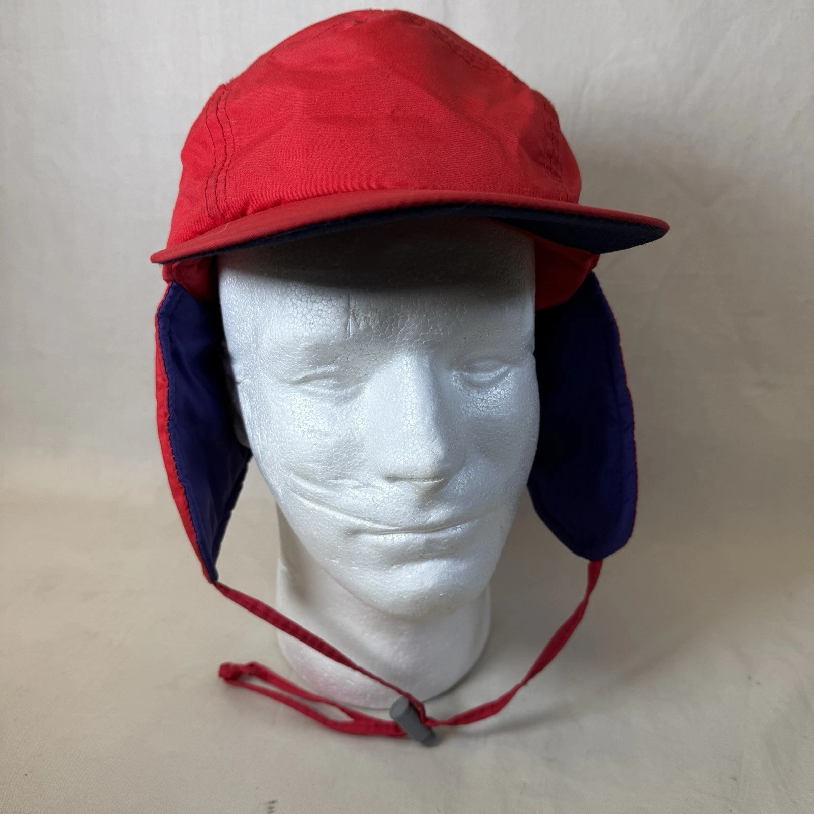 Vintage Columbia Quilted Puffer Ear-Flap Hat Red/Purple 5-Panel Size XL USA Made