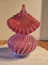 Fenton Crandberry Hobnail Ruffled Art Glass "Jack-in-the Pulpit Vase" 8" Tall