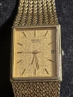 Seiko Watch Men  Gold Dial Gold Tone Date  New Battery
