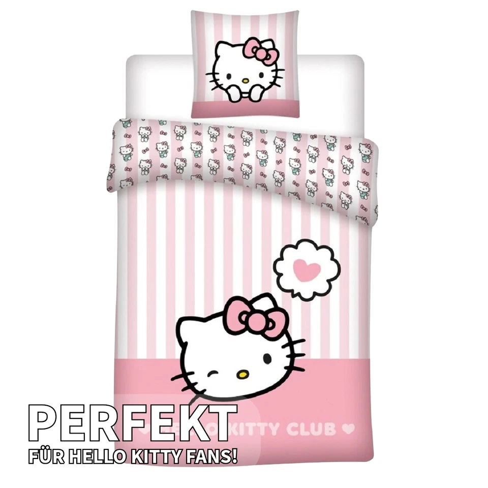 Hello Kitty Club Reversibile Set Lenzuola 2tlg 135 X 200 CM / 80 X 80 CM - Immagine 3 di 4