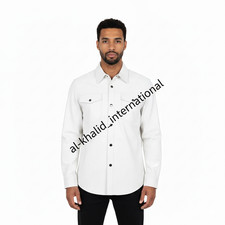White Leather Men's Shirt Real Lambskin Handmade Stylish Casual Biker Motorcycle