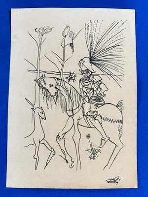 Salvador Dali (Handmade) Drawing on antique paper Signed and Sealed.