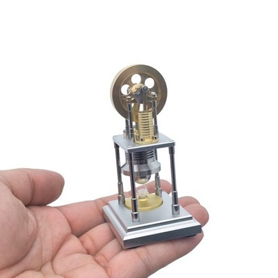OKMO Mini Vertical Stirling Engine Brass Stainless Steel Model w/ Alcohol Lamp