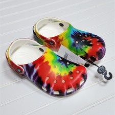 NWT Crocs Classic Tie-Dye Rainbow Clogs/Sandals Size 4 Big Kids