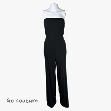 Go Couture Women's Strapless Wide Leg Jumpsuit in Black Size Large Glam Casual