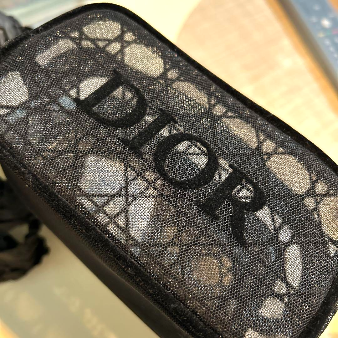 Christian Dior Novelty Mesh Pouch make up black 16 x 8 x 9cm logo