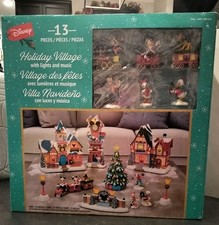 BRAND NIB Mickey Mouse Holiday Christmas Village;13 Pc Set;w/Music  Lites NEW