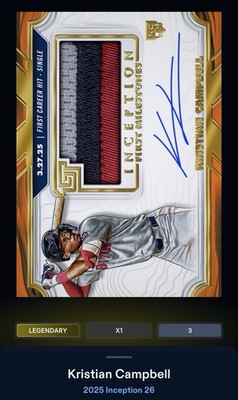 Bunt 26 Inception Orange MLB First Milestone Signature Relic Kristian Campbell