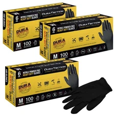 Dura-Gold HD Black Nitrile Disposable Gloves, 3 Boxes of 100, Size Medium, 6 Mil