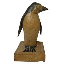 Vintage Hand Carved solid Wood Penguin Figurine Folk Art Sculpture Decor 1981