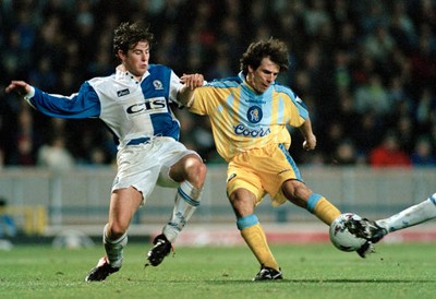 Gary Croft of Blackburn Rovers attempts to block a shot by Gianfra- Old Photo