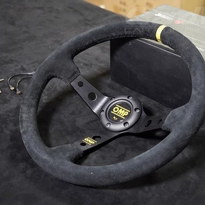 OMP 350mm 14' Suede Leather Black Deep Cone Racing Sport Steering Wheel