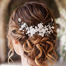 Flower Bride Wedding Hair Vine Silver Pearl Bridal Hair Accessory Pieces
