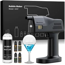 Electric Cocktail Smoker Bubble Gun Kit w/ Flavor Oils, Edible Bubbles, Bar Tool