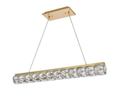 Dining Room Kitchen Island Linear Goldish Color Crystal Chandelier Light Fixture