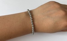 UK SELLER! Stainless Steel Silver Bead Ball Stretch Elastic Bracelet Women