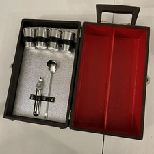 Vintage Travel Bar Mid Century Modern Barware Velvet Case shot Glasses Mixr Etc