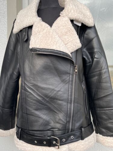 Damen Lederjacke Lammfelljacke Aviator Fliegerjacke Bomber gefuttert - Bild 5 von 9