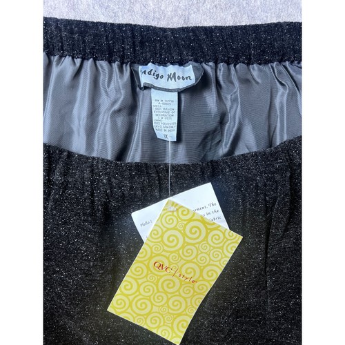 Indigo Moon A-Line Skirt Women's 1X Black Glitter Rayon Elastic Waist Fringe Hem - Picture 4 of 7