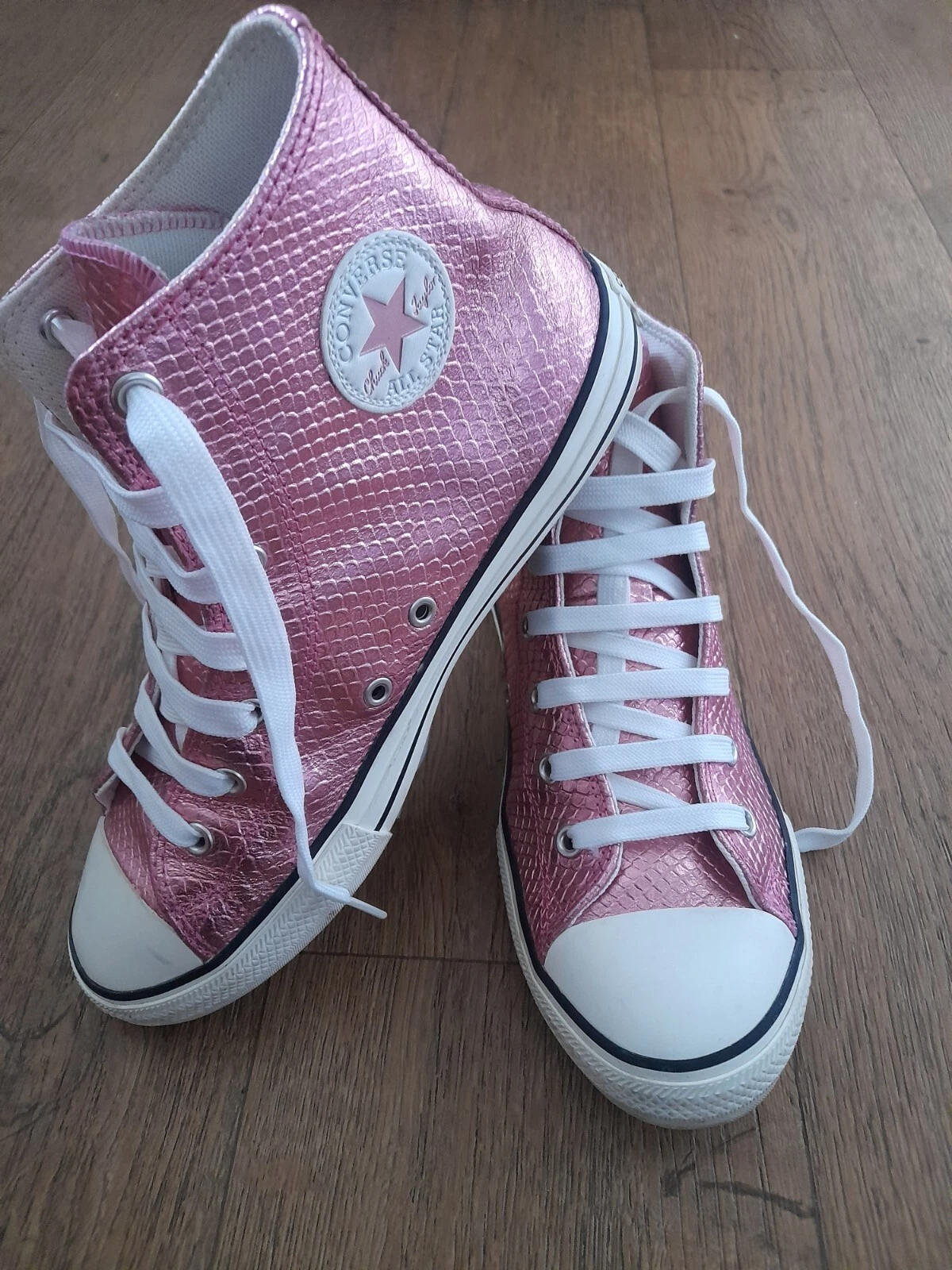 Stivali da ginnastica alti Converse All Star taglia 5 rosa serpente metallizzato
