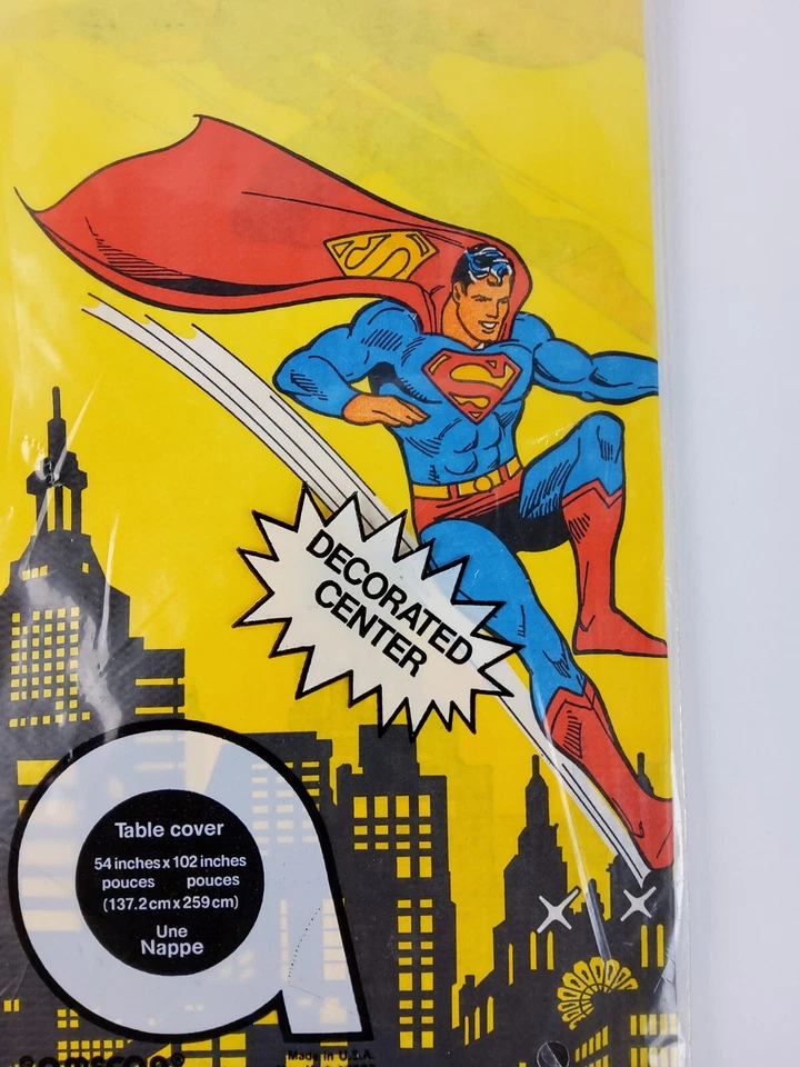 Cubierta de mesa Superman 1984 vintage 54"x102" Amscan DC Comics EE. UU. RARA NUEVA SELLADA Foto 3 de 4