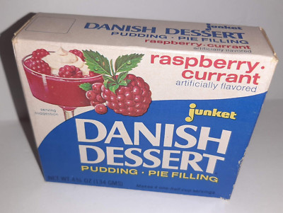 Junket Pudding Raspberry Currant Danish Dessert Sealed Box Vintage 1970 Salada