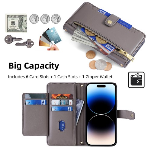 For Google Pixel 9 Pro XL/8/7/6A Crossbody Flip Zipper Card Wallet Stand Case - Picture 18 of 36