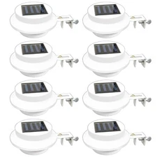 8 Pack Solar Powered LED Outdoor Gutter Lights with Brackets - Water Resistant