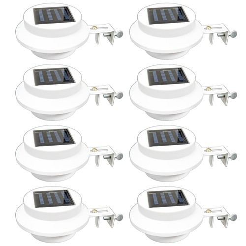 8 Pack Solar Powered LED Outdoor Gutter Lights with Brackets - Water Resistant