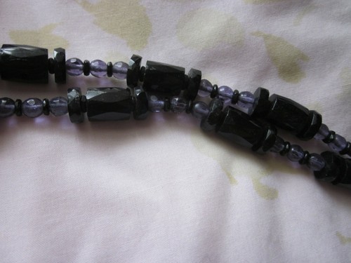 Large Vintage Faceted Amethyst & Black Glass Necklace 60" - Picture 2 of 6