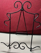 Open Book Display Stand, Black Metal, Ornate Scrolling, 11 x 9 x 7 Inches