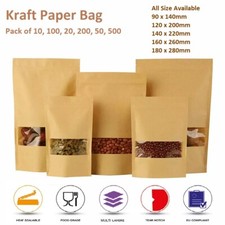 Kraft Paper Bag Zip Lock Window Stand Up Pouch Resealable Heat Seal Display 100X