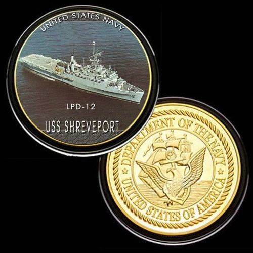 U.S. United States Navy | USS Shreveport LPD-12 | Gold Plated Challenge Coin