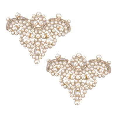 2 PCS Pearl Shoe Patches Gold Sew On Rhinestone Beaded DIY Floral Appliques