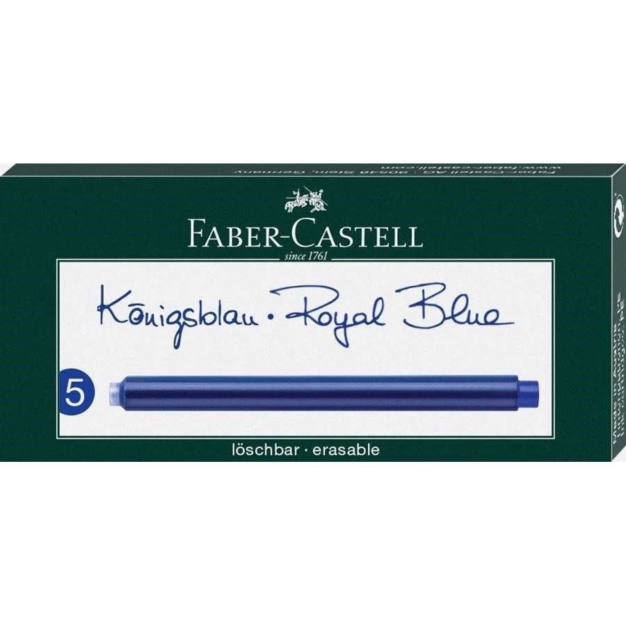 FABER-CASTELL Großraum-Tintenpatronen, königsblau löschbar inhalt 5 Stück 185524