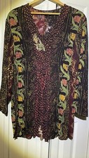 Vintage Carole Little Tunic Blouse 8 Rayon 3/4 Sleeve Boho Hippie M