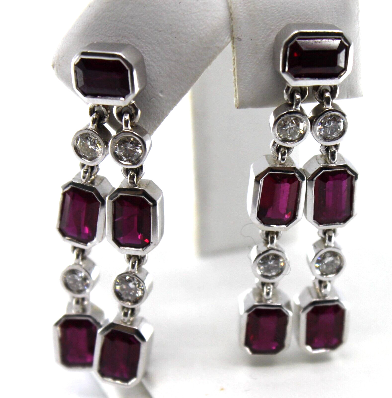 17k Solid White Gold Natural Ruby & Diamond Drop … - image 2