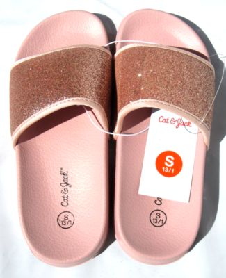 Cat & Jack Pink Glitter Slide Sandal Slip-on Shoes Girls Size - S