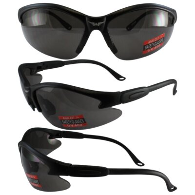 COUGAR SAFETY GLASSES SUNGLASSES GLOBAL VISION BLACK FRAME SMOKE LENS