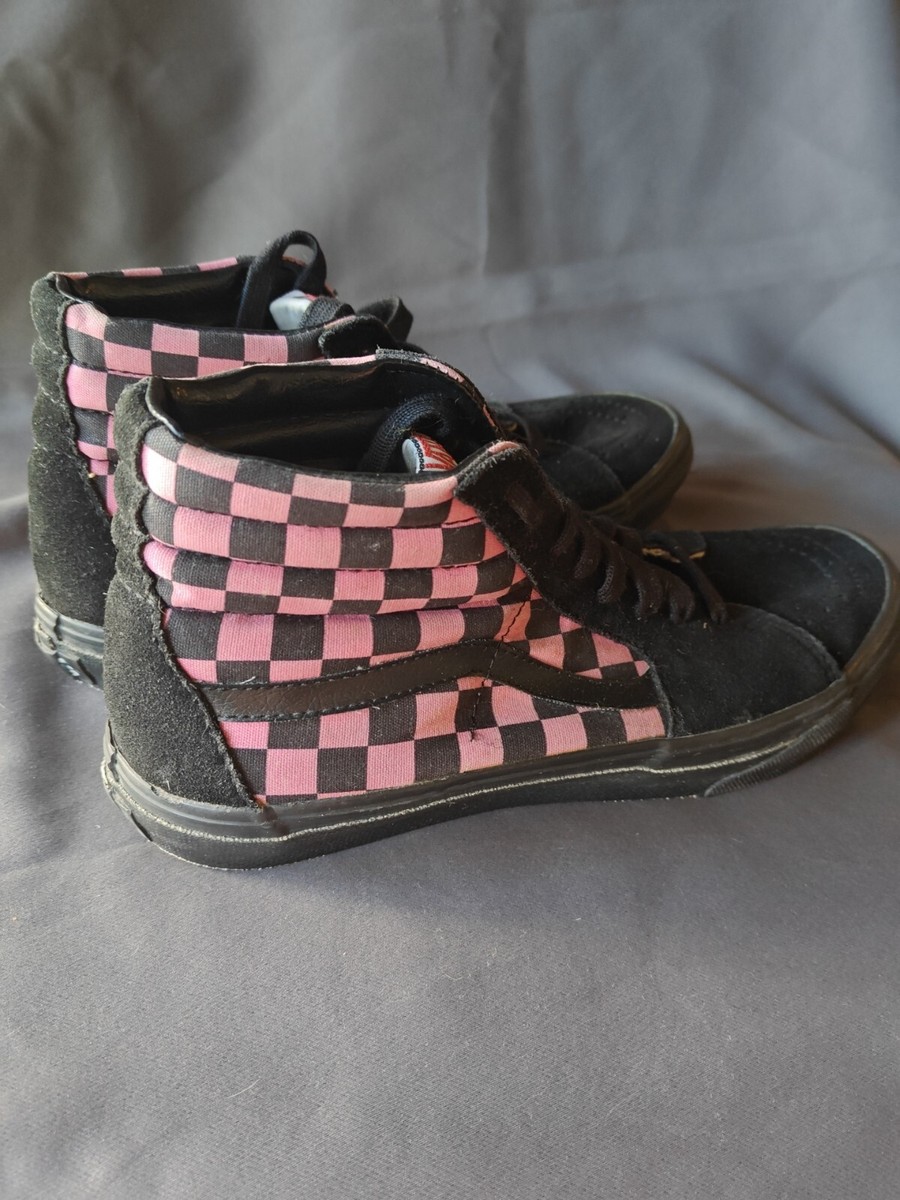 VANS Women's Size Black Pink Checker Lace Up Skater Shoes