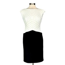 Ralph Lauren Womens Dress Black White Sequin Colorblock Stretch Sheath size 4