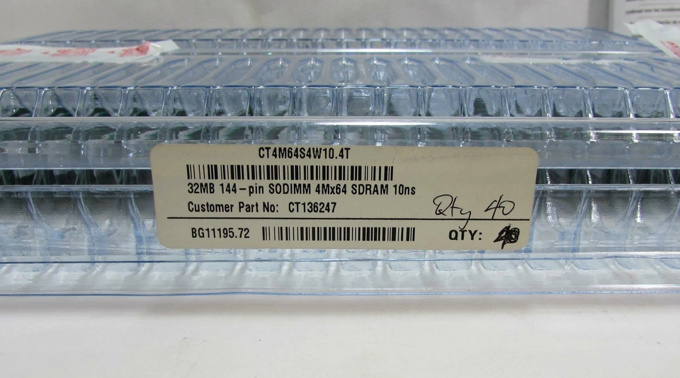 NOS 40pcs. Crucial Memory Module CT4M64S4W10.4T 32MB 144-Pin SODIMM 4Mx64 SDRAM - Image 2 of 4