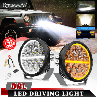 Pair 7'' LED Work Driving Lights with Halo DRL Spot Flood Combo for 4x4 Offroad