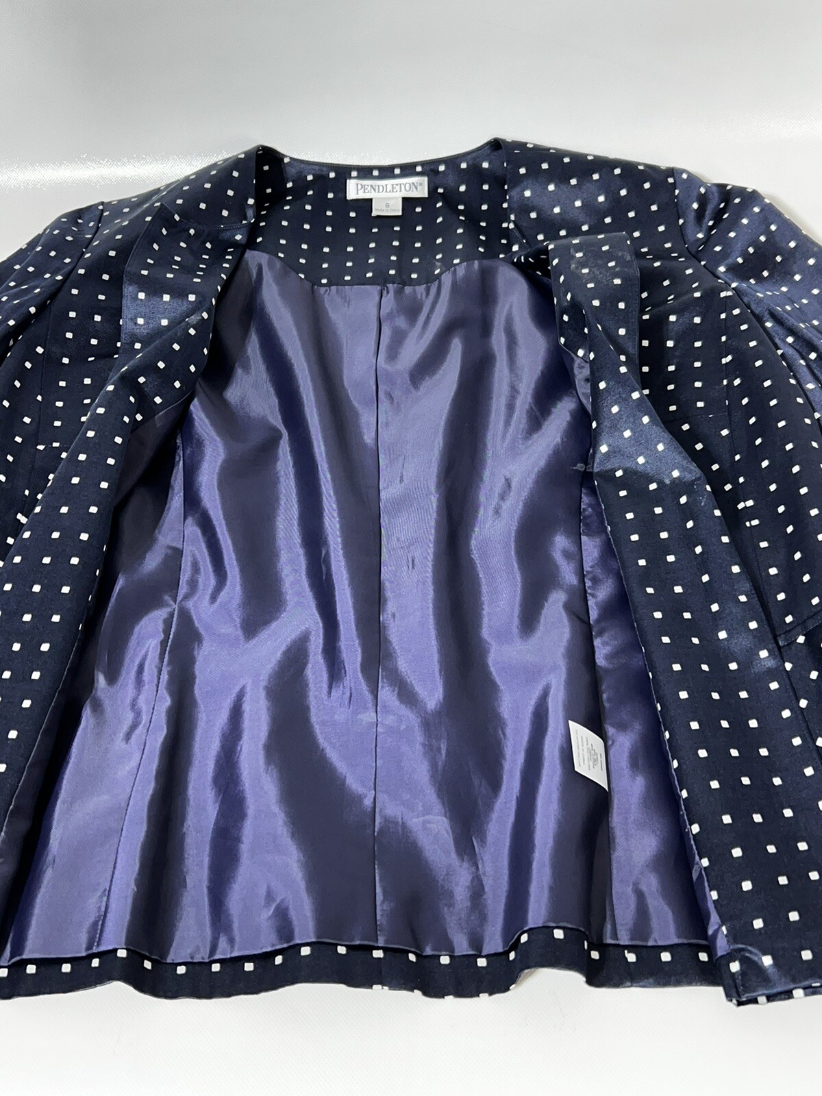 Pendleton Jacket Blazer Silk Blend Navy Blue Whit… - image 9