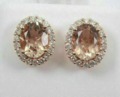 4 kt Ovalschliff Morganit & Diamant Halo Ohrstecker 14 K Rotgold Finish