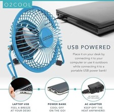 O2COOL 4" USB Personal Desk Fan Portable Mini Table Cooling Fan Blue NEW