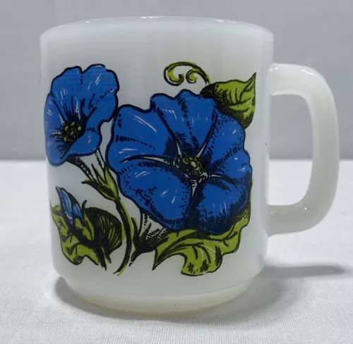 Vintage Glasbake 80 - 23 Milk Glass Flower Morning Glory Mug Cup