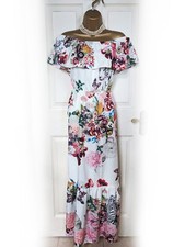 MARY KATRANTZOU X LIPSY White Floral Botanical Bardot Maxi Dress, Size 12 - BNWT